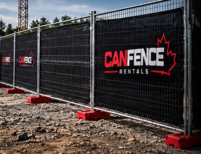 Temporary construction fence panels at an industrial work site